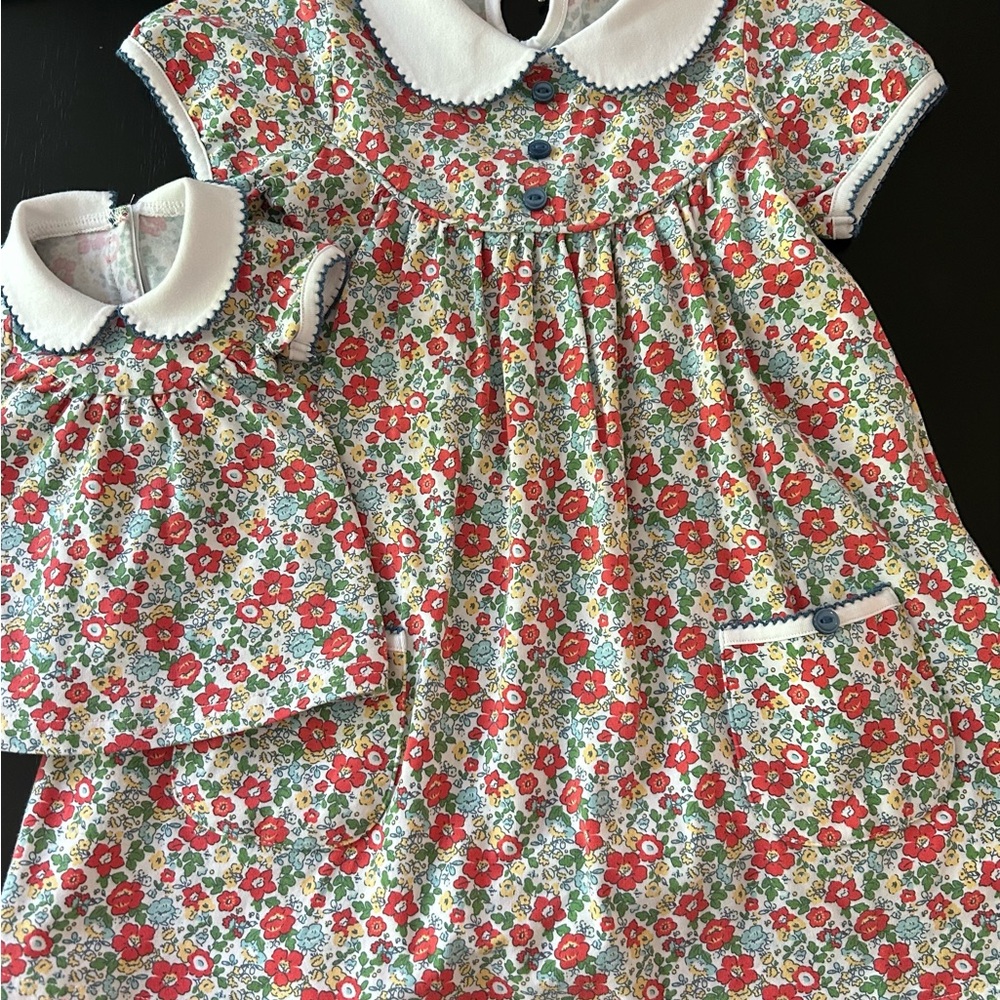 Floral Matching Dresses with Red and Blue Accents